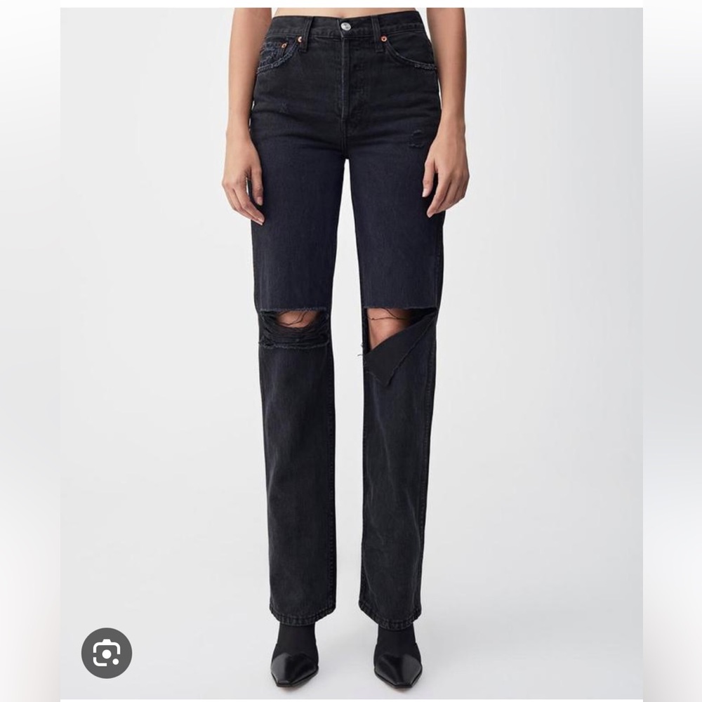 Re/Done Black High Rise Loose Jeans Ripped | 25